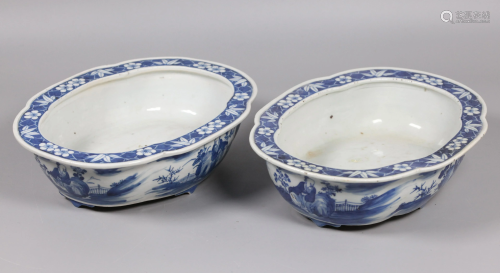 pair of Chinese blue & white porcelain planters,