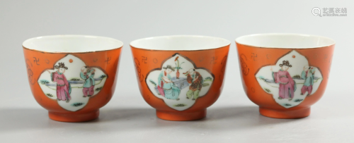 3 Chinese porcelain cups, possibly Republican period