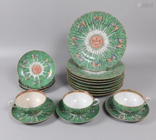 Chinese 'cabbage leaf' porcelain table wares, possibly