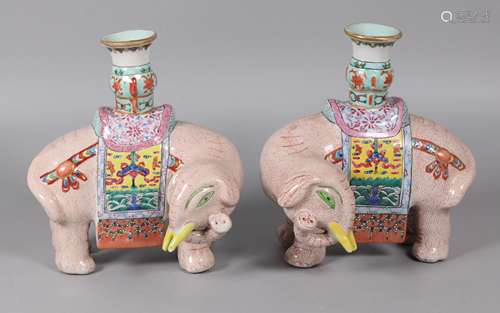 pair of Chinese elephant candleholders, possibly 19th