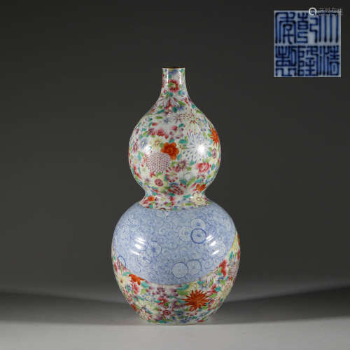 Qing Dynasty famille rose gourd bottle清代粉彩百花葫蘆瓶