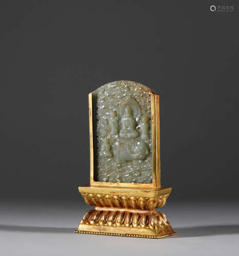 Hetian jade cloud pattern three holy Buddhas in Qing Dynasty...