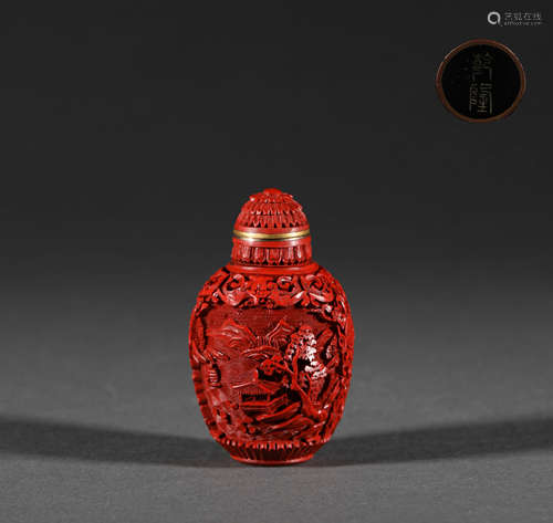 In Qing Dynasty, the tinned red snuff bottle清代.剔紅鼻煙壺