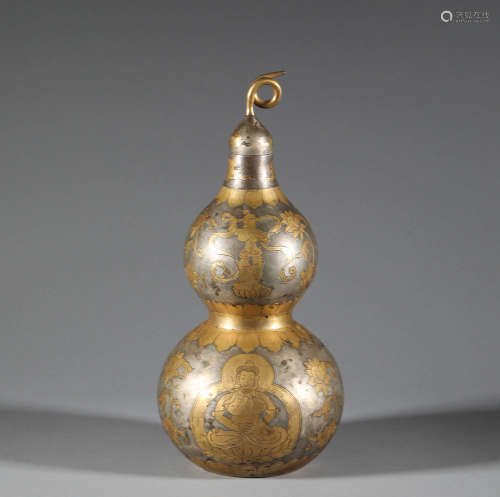Silver gilded gourd bottle in Liao Dynasty遼代.銀鎏金葫蘆瓶