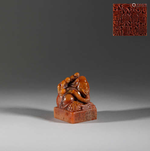 Shoushan Furong stone animal button seal in Qing Dynasty清代...