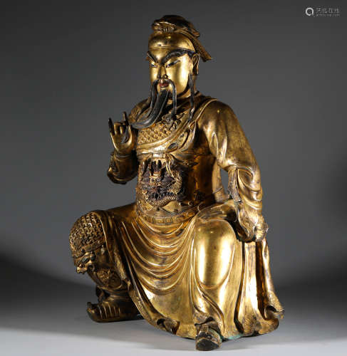 Bronze gilded statue of Guan Gong in Ming Dynasty明代銅鎏金關...