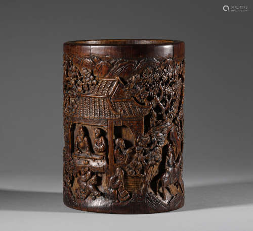 Bamboo carving pen holder for character stories in Qing Dyna...
