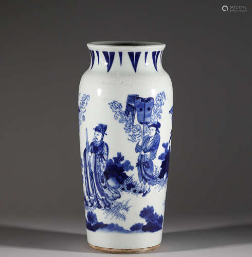 Qing Dynasty blue and white character story bottle清代青花人...