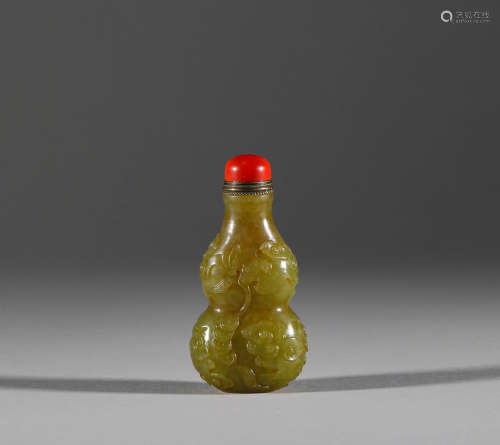 Hetian jade gourd snuff bottle in Qing Dynasty清代和田黃玉葫...
