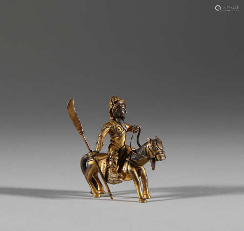 Bronze gilded statue of Guan Gong on horseback in Qing Dynas...