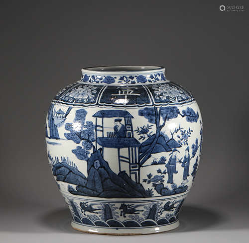 Ming Dynasty blue and white character story pot明代青花人物故...