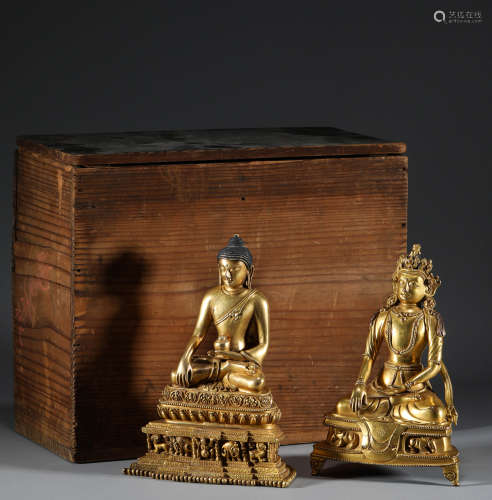 Bronze gilded statues of Sakyamuni and Baosheng Buddha in Mi...