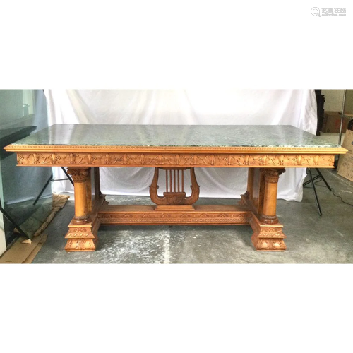 Circa 1900 Heavily Hand Carved Monumental Library Table