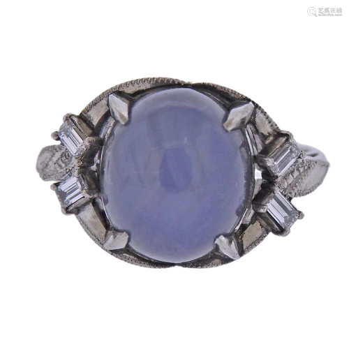 Platinum Star Sapphire Cabochon Diamond Ring