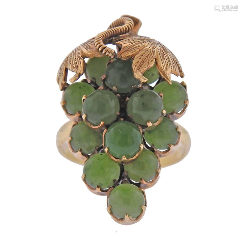 14k Gold Jade Grape Vine Ring