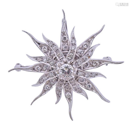 14k Gold Diamond Starburst Brooch Pendant