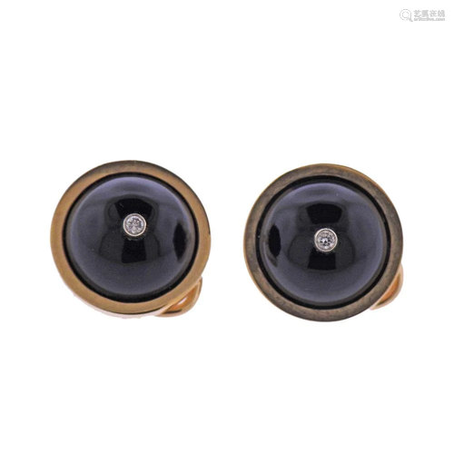 14k Gold Diamond Onyx Earrings