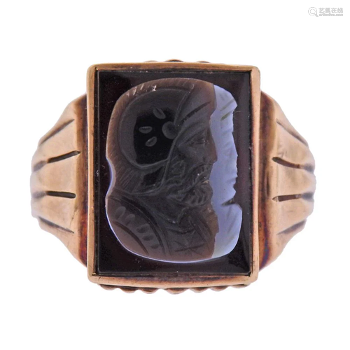 Antique Victorian Banded Agate Cameo Gold Ring