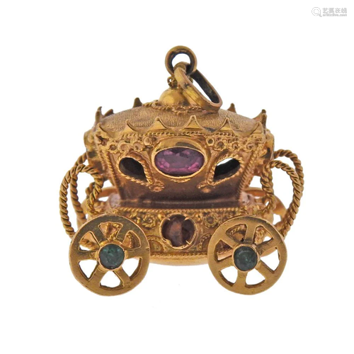 18k Gold Gemstone Carriage Charm