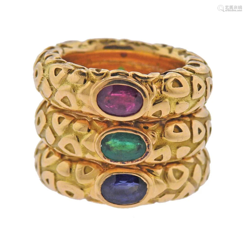 Chaumet Paris 18k Gold Ruby Sapphire Emerald Band Ring