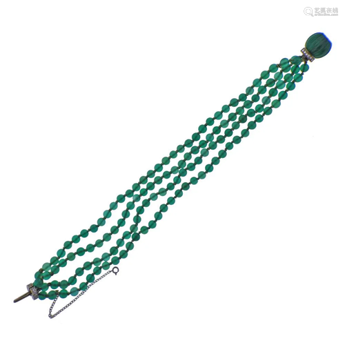 18k Gold Chrysoprase Diamond Multi Strand Bracelet