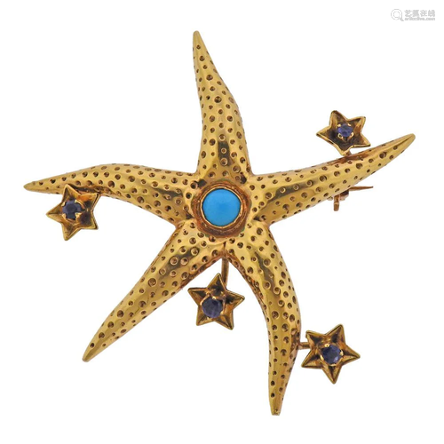 Tiffany & Co 18k Gold Sapphire Turquoise Starfish