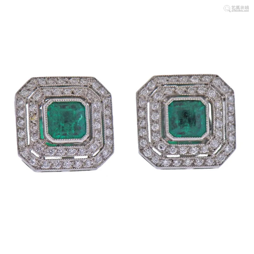 Platinum Diamond Emerald Earrings