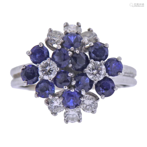 Platinum Diamond Sapphire Flower Cluster Ring