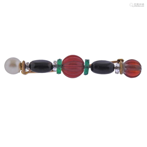 14k Gold Carved Carnelian Crystal Chrysoprase Pearl