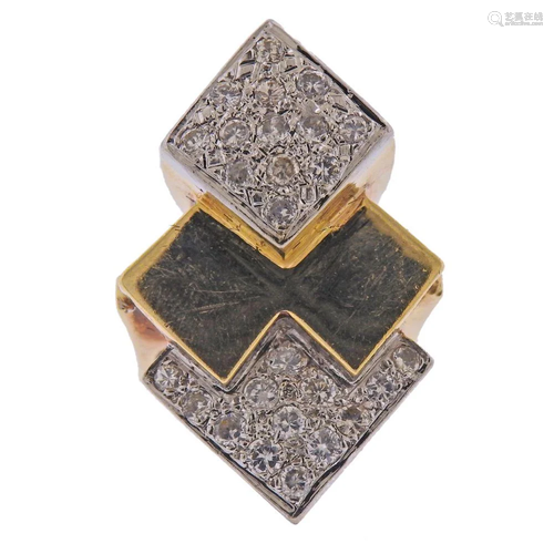 1970s 14k Gold Diamond Geometric Ring