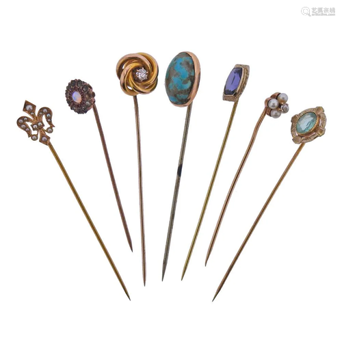 Antique Gold Gemstone Diamond Stick Pin Lot of 7