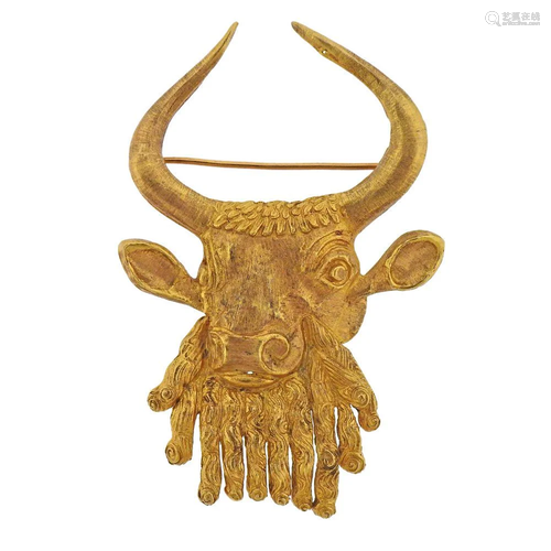 Lalaounis Greece 18k Gold Bull Brooch Pin