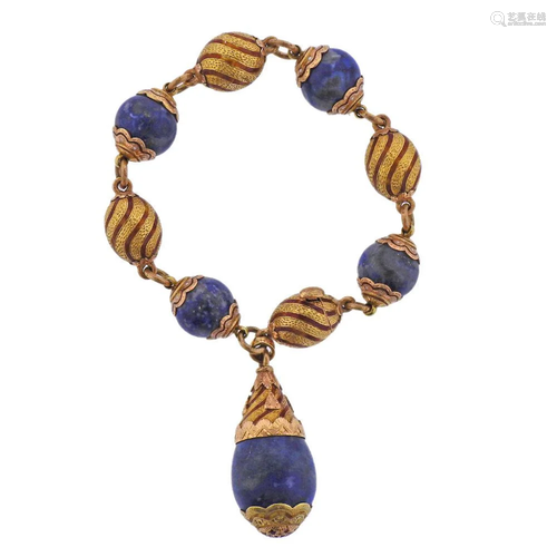 18k Gold Enamel Blue Stone Charm Bracelet