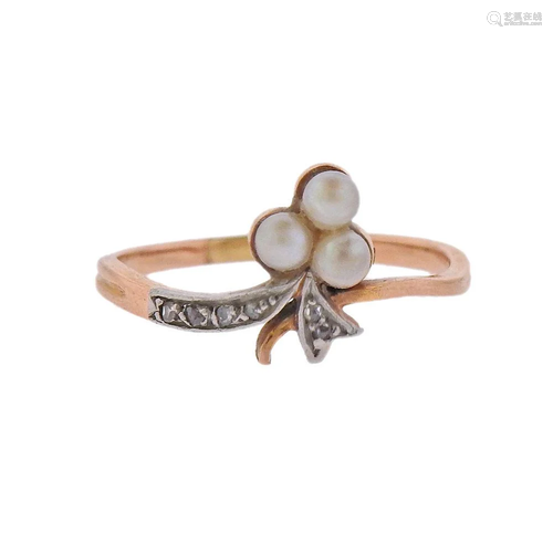 Antique 18k Gold Pearl Diamond Ring