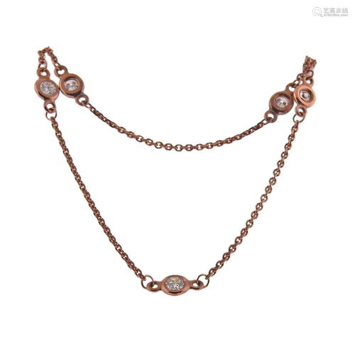 14k Rose Gold Diamond Long Necklace