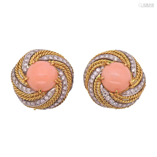 Vourakis 18k Gold Coral Diamond Earrings