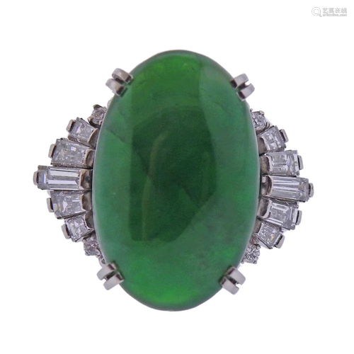 GIA 10.81ct Natural Jadeite Jade Platinum Diamond Ring