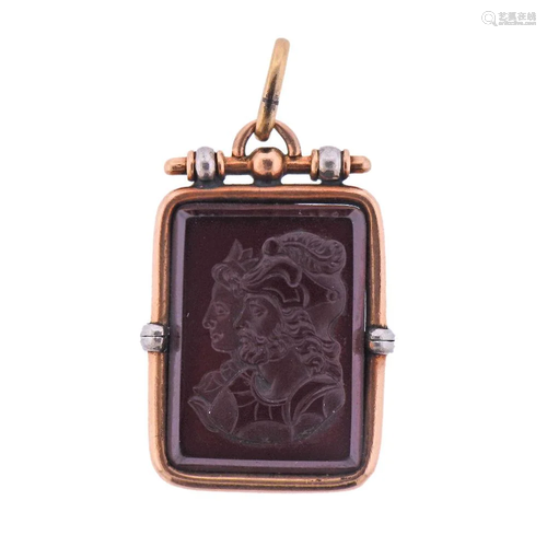 14k Gold Carved Carnelian Watch Fob