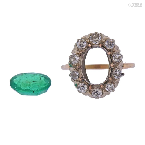 2.83ct Emerald 14k Gold Diamond Antique Ring