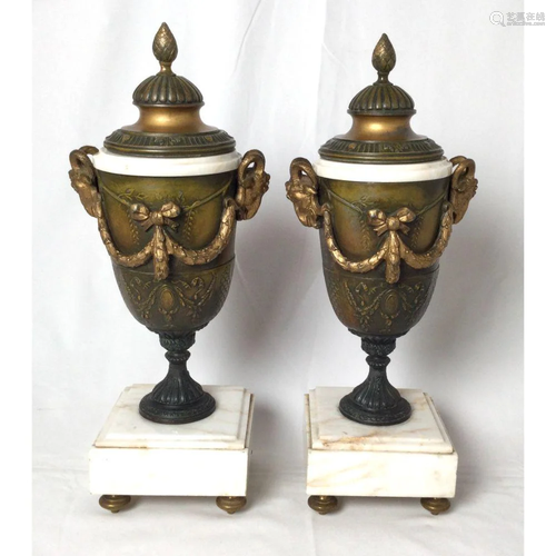 Pair of French Style Marble and Patinated Metal