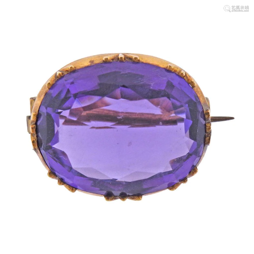 Antique 14k Gold Amethyst Brooch Pin