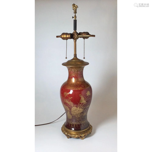 Chinese Qing Dynasty Red Glazed with Gold Gilt Lamp