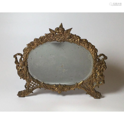 Early 1900's Solid Brass Dresser Mirror with Cherubs