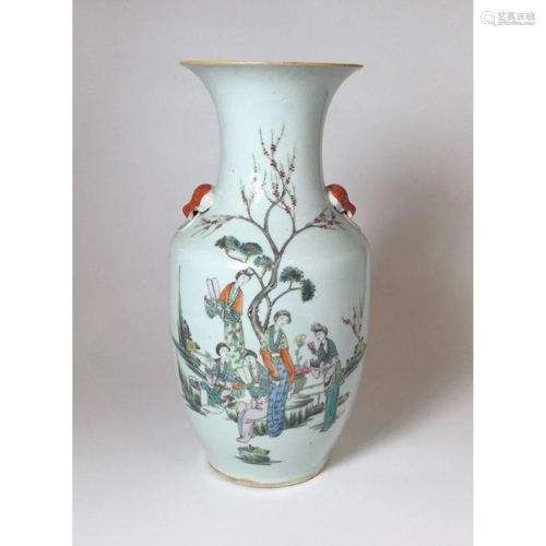 Chinese Famille Rose Playing Lady Vase