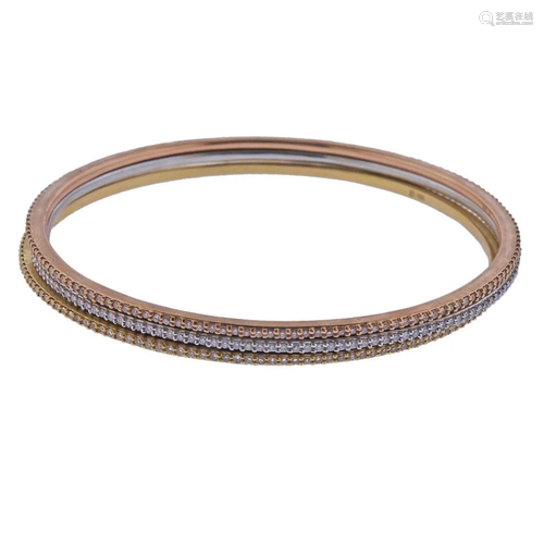 Set of Three 18k Gold Diamond Bangle Bracelets