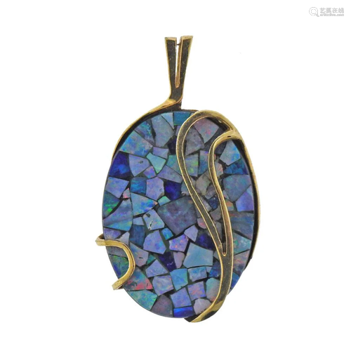 14k Gold Opal Mosaic Pendant