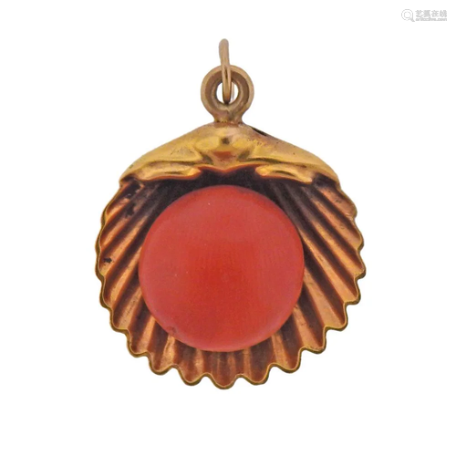 18k Gold Coral Shell Pendant