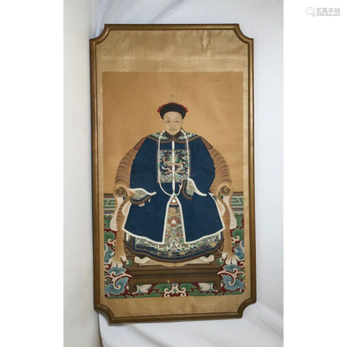 Lg Chinese Qing Dynasty Officer Painting