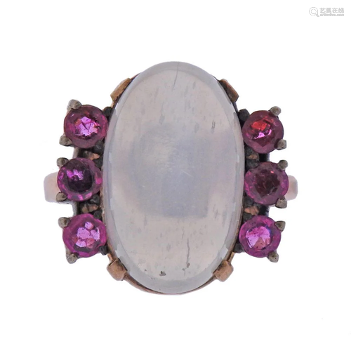 Antique 14k Gold Moonstone Ruby Ring