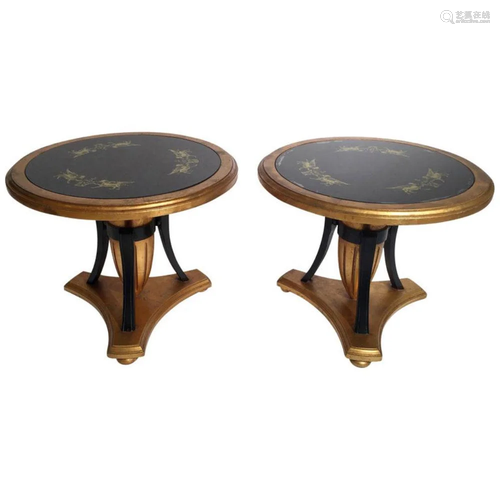 Pair of Reverse Painted Round Giltwood Bunching Tables